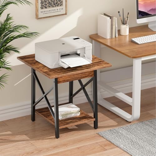 GreenForest 24 Inch Square End Table, X-Frame with Large 2-Tier Storage