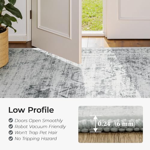 8x10 Area Rugs for Living Room, Washable Vintage Rug, Grey White