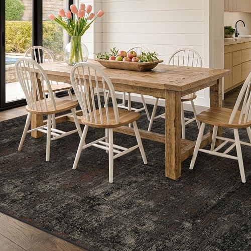 TALANOVA Black Farmhouse Washable 8x10 Area Rugs for Living Room, Dark Charco...