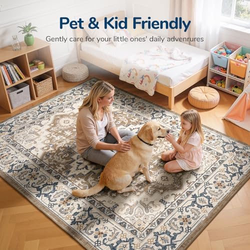 Lessymo 5x7 Area Rug for Living Room Machine Washable Super-Soft Rugs Brown