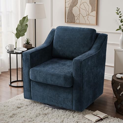 Swivel Accent Chairs Set of 2, Chenille Armchair with Lumbar, Navy