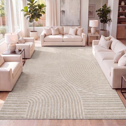 JONATHAN Y Hallie High-Low Curve Beige/Cream 8x10 Indoor/Outdoor Area Rug, Mi...