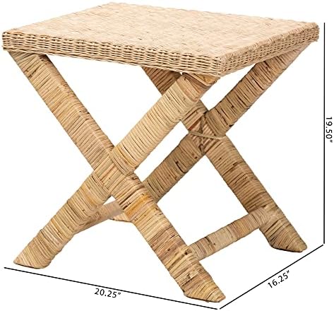 Bali & pari Farica Modern Bohemian Natural Rattan and Mahogany Accent Bench