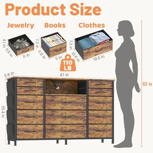 HCHQHS Dresser for Bedroom with 13 Drawers, 47 Inch Fabric Dresser