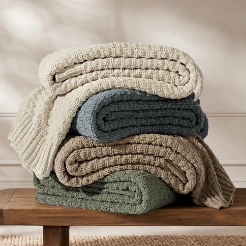 EVERGRACEHOME Chunky Chenille Knit Throw Blanket, Birch, 50" x 60"