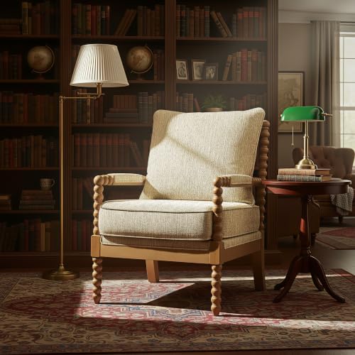 Morden Fort Spindle Accent Chair, Solid Wood Frame, Mid Century Modern Spindl...