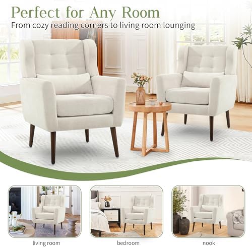 cinkehome Accent Arm Chairs for Living Room, Chenille Upholstered Mordern Arm...