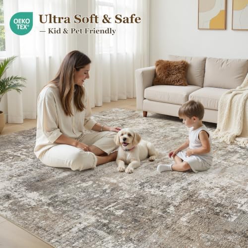 8x10 Area Rugs Living Room: Abstract Washable Rug Brown Grey