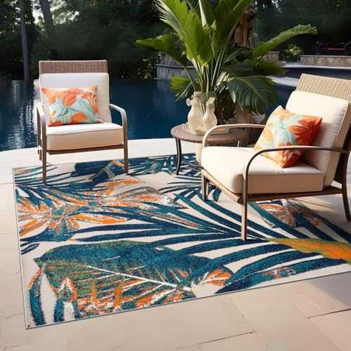 Rugshop Indoor/Outdoor Floral Tropical Durable Square Rug Multi 6'6"...