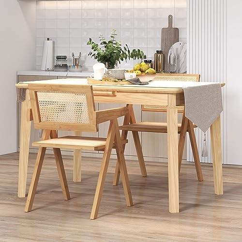 Giantex Boho Cane Dining Chairs Set of 2, Max Load 330 Lbs, Wooden Dining Cha...