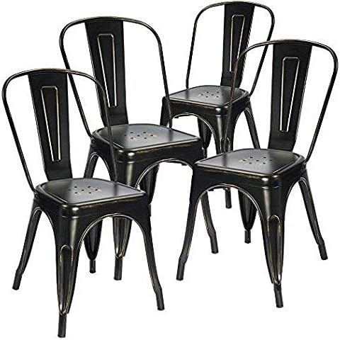 Devoko Metal Indoor-Outdoor Chairs Distressed Style Kitchen Dining Chairs Sta...