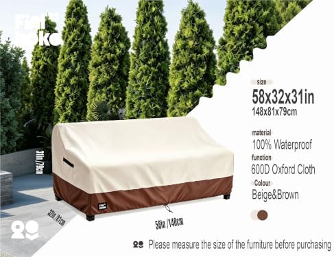 2-Seater Patio Loveseat Cover, 58Wx32Dx31H inches Outdoor Furniture Covers Wa...