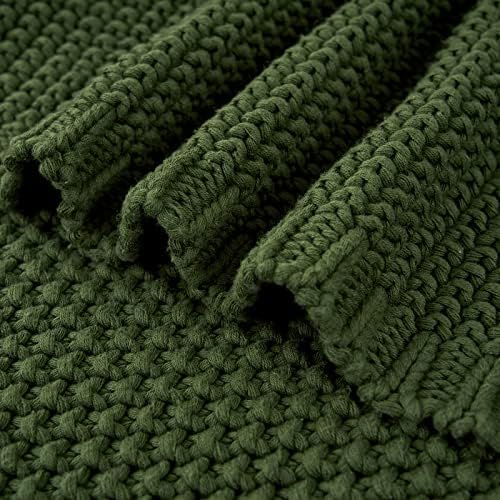 Longhui bedding Chunky Cable Knit Throw Blanket Lightweight Olive Green 100% ...