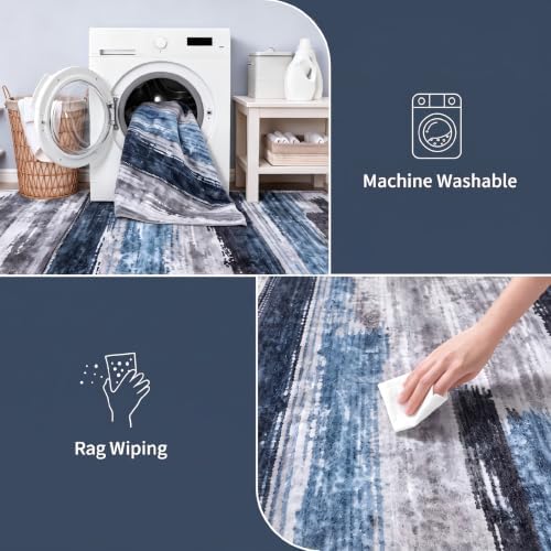 Ciicool 5x7 Area Rugs for Living Room, Modern Abstract Washable Carpet Navy