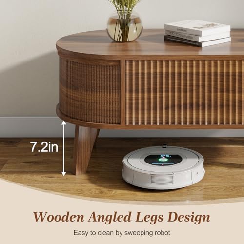 LYNCOHOME Fluted Lift Top Coffee Table with Storage,Modern Oval Coffee Table ...