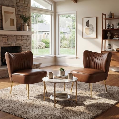 DUOMAY Modern Accent Chair Set of 2 PU Leather Slipper Chair Wingback Side Ch...
