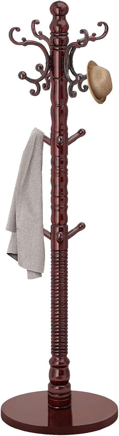 OIRUMIE Wood Coat Rack Stand, Wooden Coat Rack Freestanding with Sturdy Round...