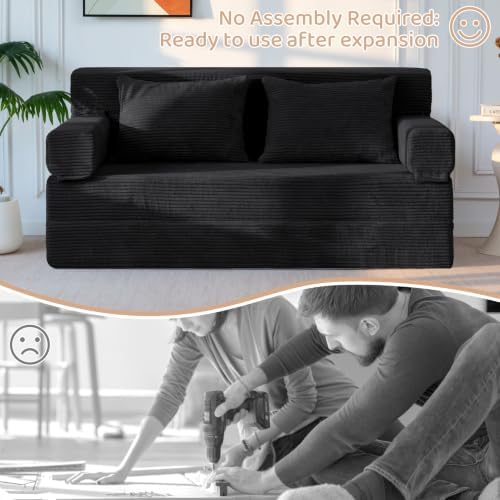 BYBYME Convertible Sofa Bed, 6” Thick 3-Folding Floor Sofa, 53” Loveseat