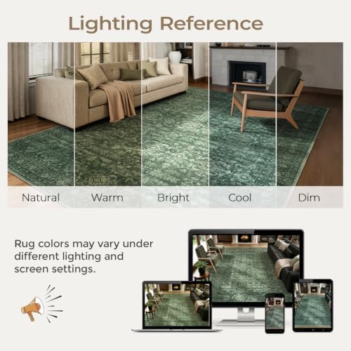 Green Area Rug 8x10 for Living Room Bedroom, Washable Non-Slip Rug