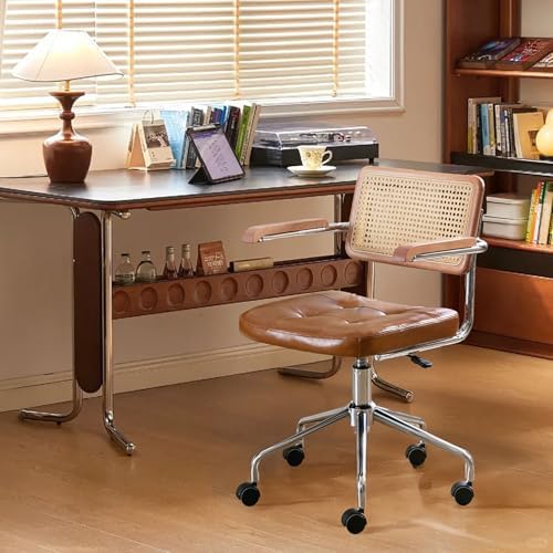 Zesthouse Leather Office Desk Chair with Wheels, Mid Century Rolling Desk Cha...