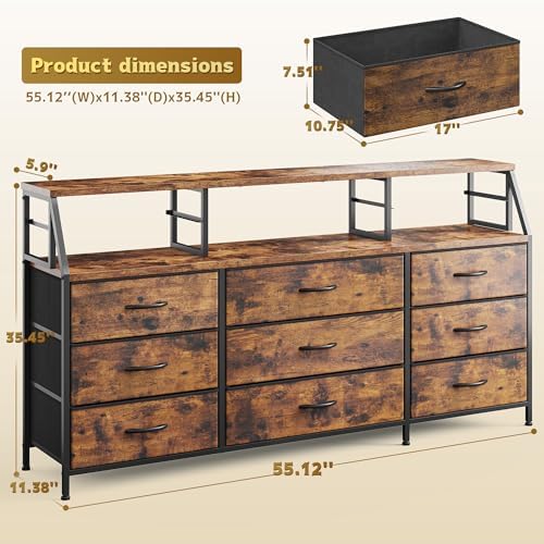 Homkdom Dresser for Bedroom with 9 Fabric Drawers & 55.12" W Display...