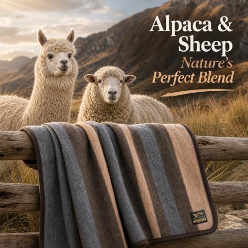 Alpaca & Sheep Wool Blanket, Full/Queen, Heavyweight Warmth, Earth Tones