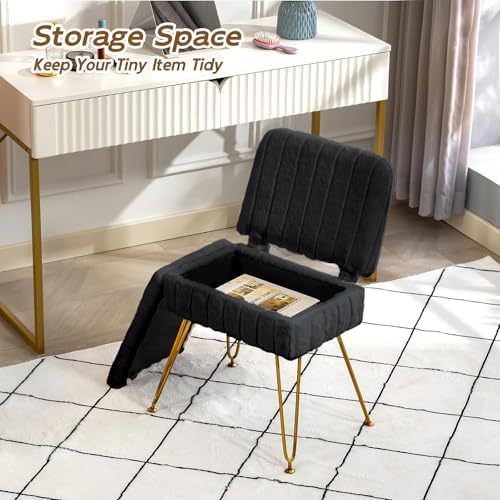 Vanity Chair with Storage | Comfy Ottoman with Folding Back