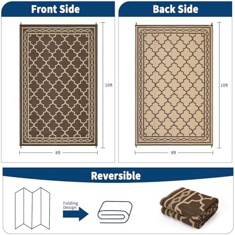 Waterproof 8'x 10' Outdoor Rug for Patio,Reversible Outdoor Plastic S...