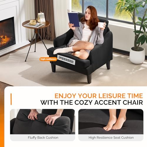 VINGLI Linen Fabric Accent Chairs Set of 2, Grey Modern Upholstered Armchair,...