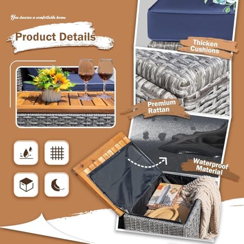 Devoko Patio Day Bed Outdoor Daybed Set,Rattan Lounge Bed