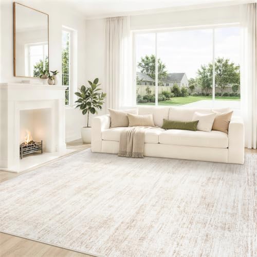 8x10 Area Rugs for Living Room Washable Rug Neutral Abstract Beige Carpet