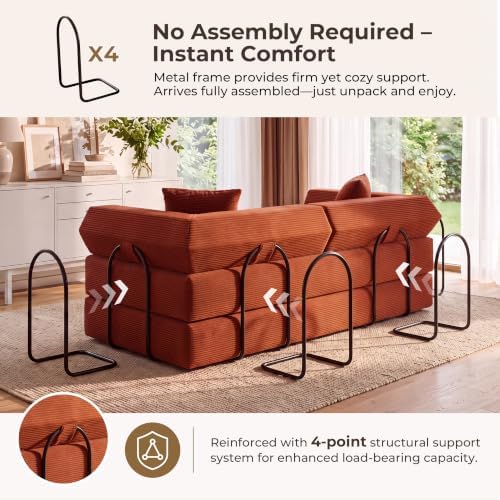 79"Convertible Futon Sofa Bed, Boneless Couch for Living Room | Clay Orange