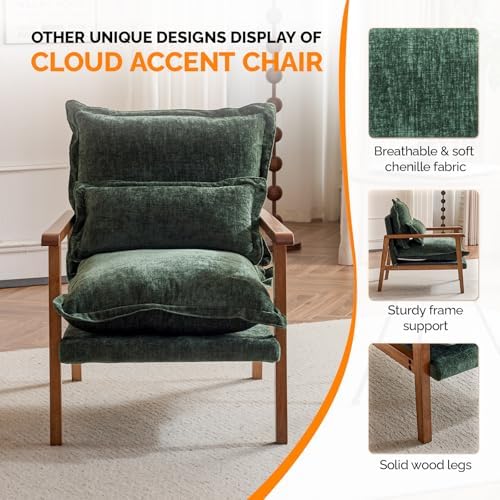 VINGLI Mid-Century Modern Cloud Accent Armchair with Lumbar Pillow, 6.3'&...