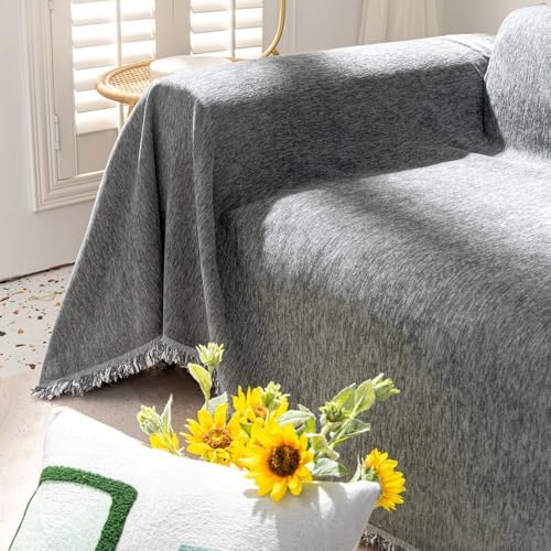 VClife Boho Gray Armchair Couch Cover for Single Sofa with Tassel, 71 x 71