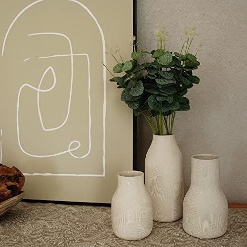 Ceramic Vases for Home Decor - Matte White Textured Vase Set of 3, Decorative...