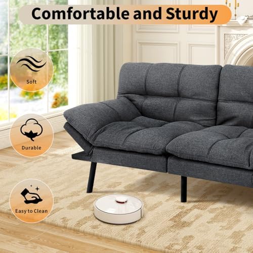 MUUEGM 71" Futon Sofa Bed, Cozy Convertible Loveseat Sleeper, Linen Fabr...