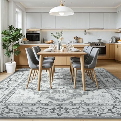 Lessymo Area Rugs 7x10 for Living Room, Washable Rugs Non-Slip, Grey White
