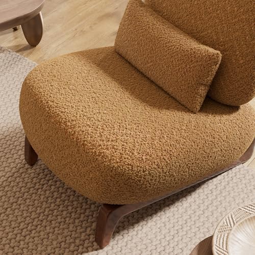 Morden Fort Boucle Chair,Upholstered Accent Chair&Wood Leg,Toffee Orange