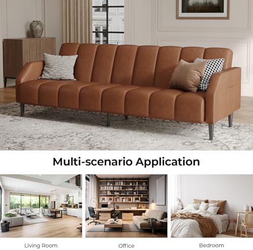 Fadware Faux Leather Couch, Convertible Futon Sofa Bed with Adjustable Backre...