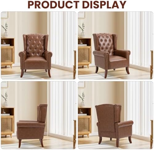 Faux Leather Accent Chair, Mid-Century Armchair Upholstered Club Sofa Chair w...