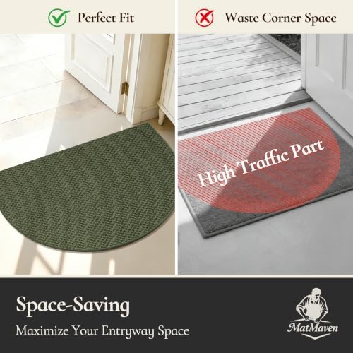 Dirt Trapper Door Mat 26" x 40", Non-Slip, Half Circle, Green
