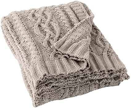 Battilo Light Grey Throw Blanket for Couch, Woven Chenille Knit Throw Blanket...