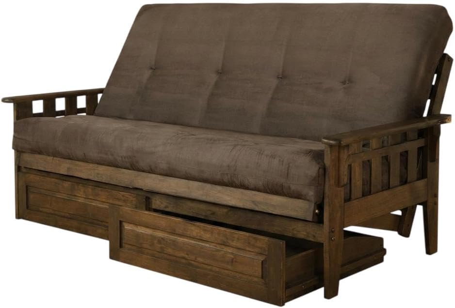 Kodiak Furniture Tucson Full Futon Set in Rustic Walnut Finish with Storage D...
