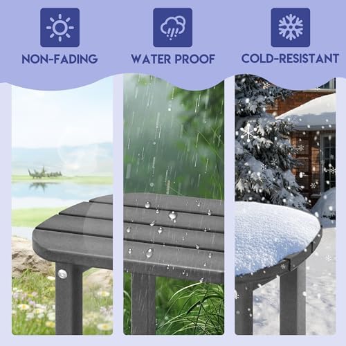 LZRS 2-Tier Patio Side Table, Heavy Duty HDPE Outdoor End Table with Wood Tex...