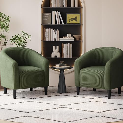 Yaheetech Compact Corduroy Accent Chairs Set of 2 for Bedroom, Dark Green