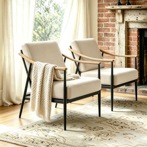 RNKSFX Modern Accent Chairs Set of 2 for Living Room Bedroom Mid Century Arm ...