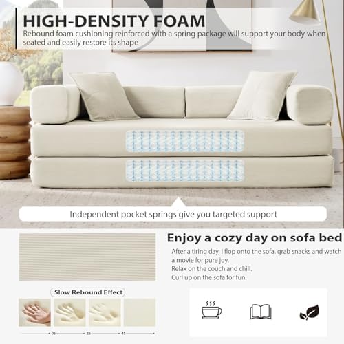 4-in-1 Folding Convertible Sofa Bed, 78 Inch Boneless Couch with Fixed-Shape ...