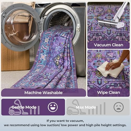 8x10 Purple and Turquoise Blue Vintage Boho Oriental Soft Washable Area Rug