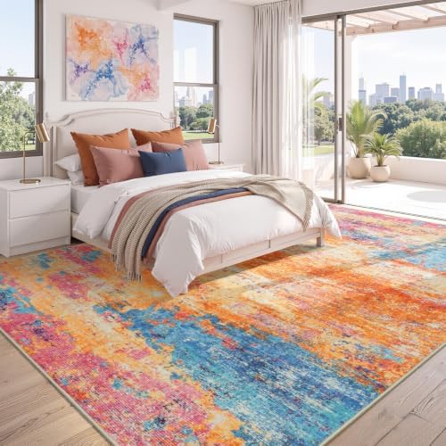 8x10 Area Rugs for Living Room, Abstract Washable Carpet,Colorful