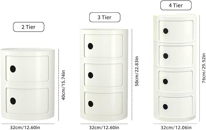 Round Nightstand with 3 Drawers, Modern Style Side Table, Multifunctional End...